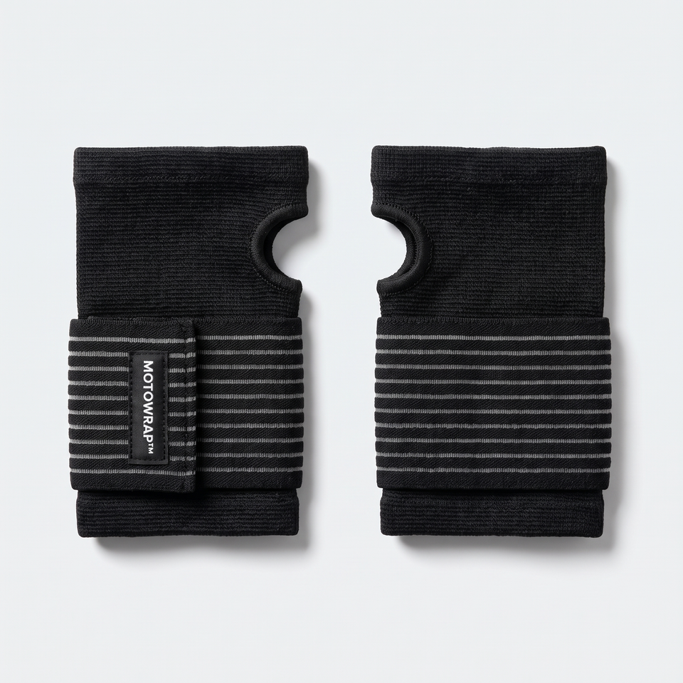 A pair of MotoWrap wrist supports lying flat
