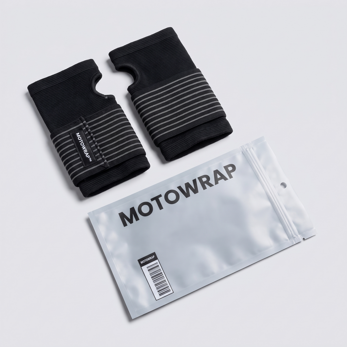 A pair of MotoWrap wrist supports with the retail bag